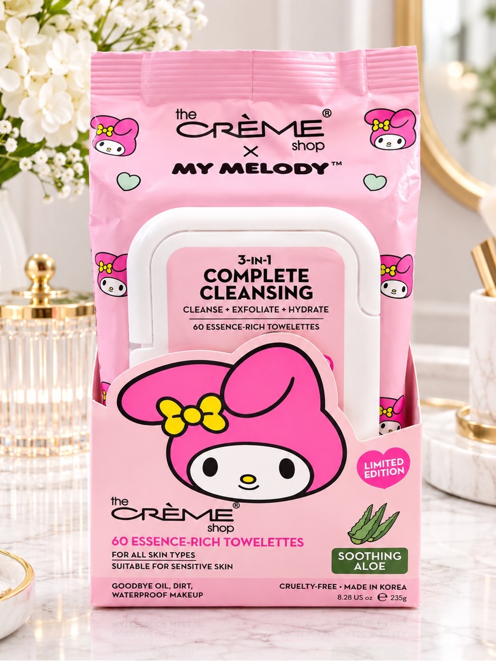 The Crème Shop x My Melody 3-in-1 Cleansing Towelettes Soothing Aloe NWT